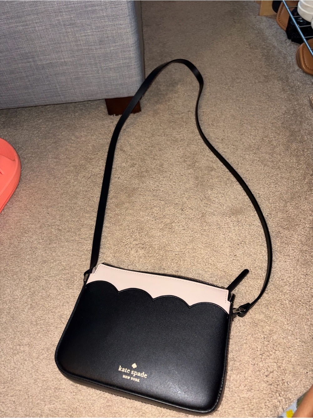 kate spade Black and Light Pink Scalloped Leather Crossbody Bag